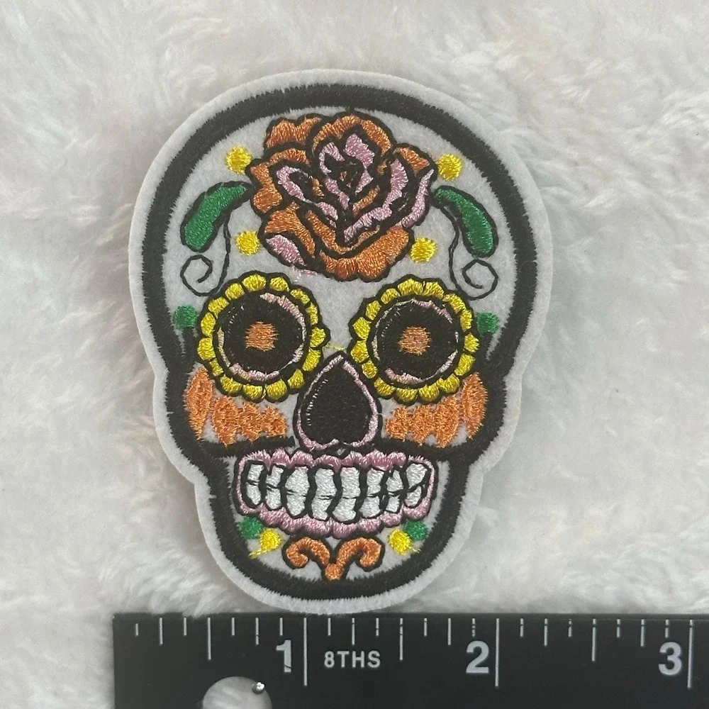 Sugar Skull Iron On Patch Unisex Multicolor Floral Day of the Dead Calavera